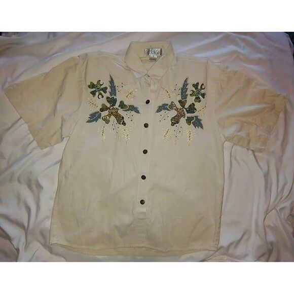 5/$25 Sz Med Oversize Vintage Button Up Embroidered Blouse Metallic Embellished - Picture 2 of 7